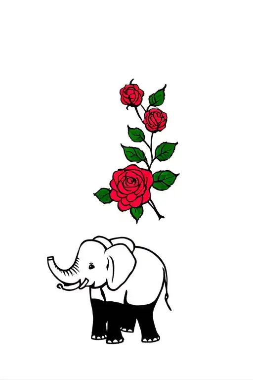 Elephant With Roses tattoo design idea