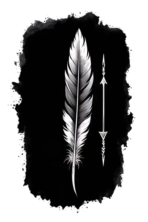 feather and arrow intertwined tattoo design idea