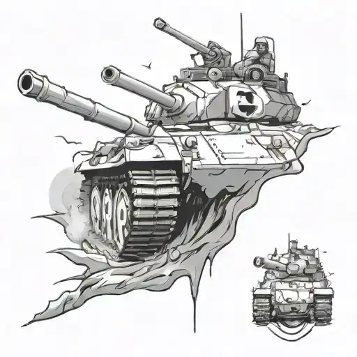 army tank tearing through skin with raw bone tattoo design idea