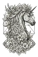 unicorn with flowers tattoo design idea
