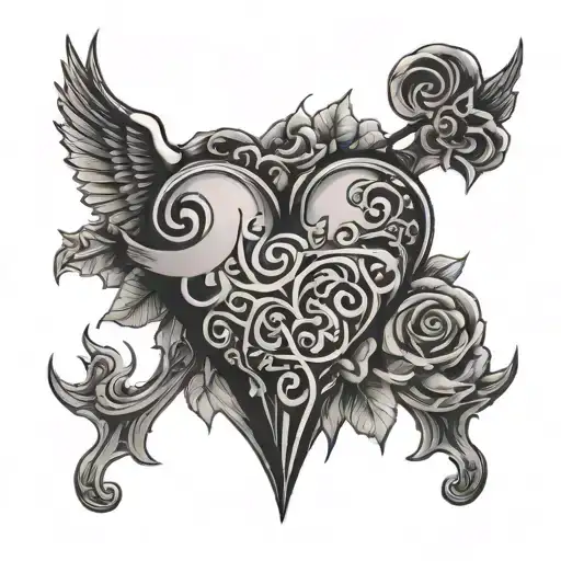 heart with the names waylon-james and lucifer tattoo design idea