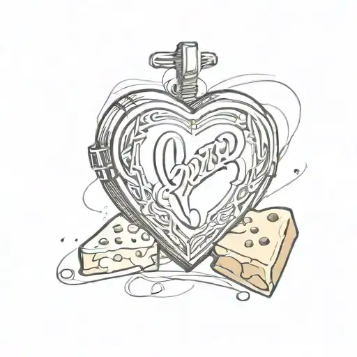 small heart shaped locket with cheese written inside on the right side tattoo design idea