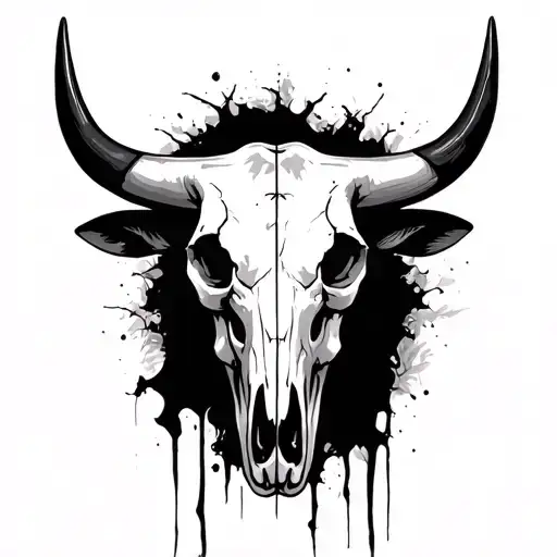  realistic bull skull half alive half dead with a dark theme tattoo design idea