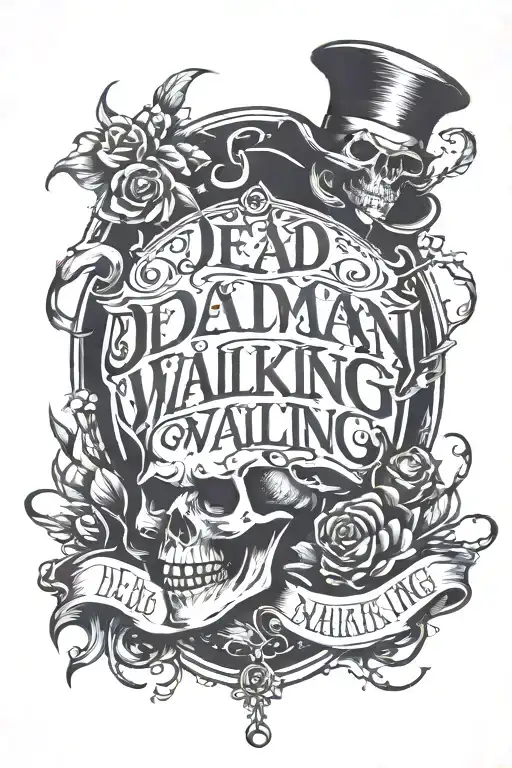 dead man walking cursive letters tattoo design idea