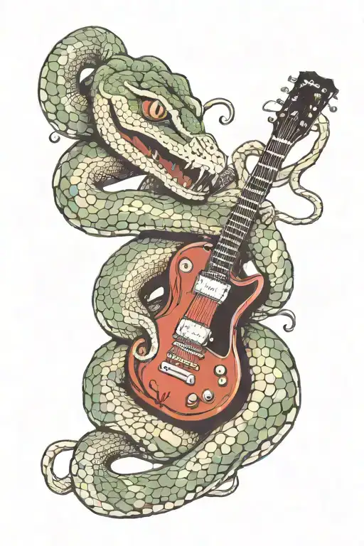 snake wrapped around Les Paul guitar tattoo design idea