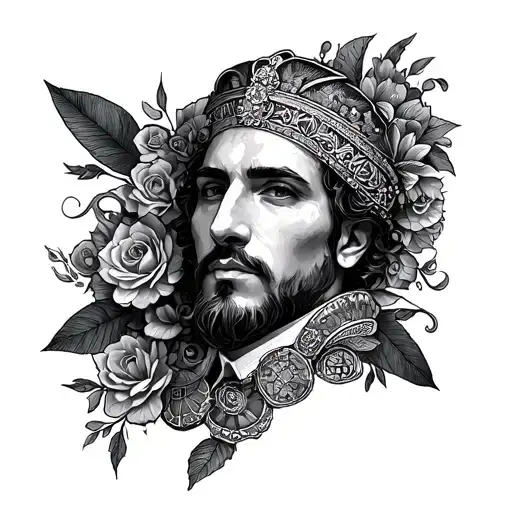 wealth, power and authority using dotwork technique tattoo design idea