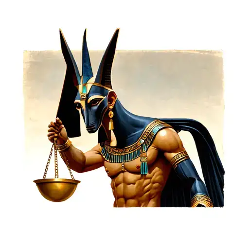 Anubis Egyptian god holding evenly balanced scale tattoo design idea