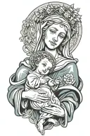 Mary holding baby Jesus tattoo design idea