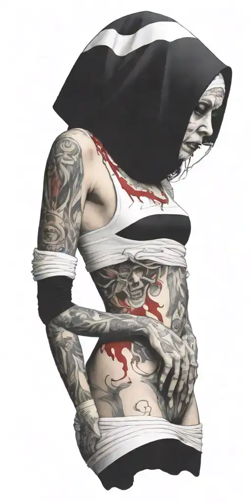 nun smoking cigarette tattoo design idea