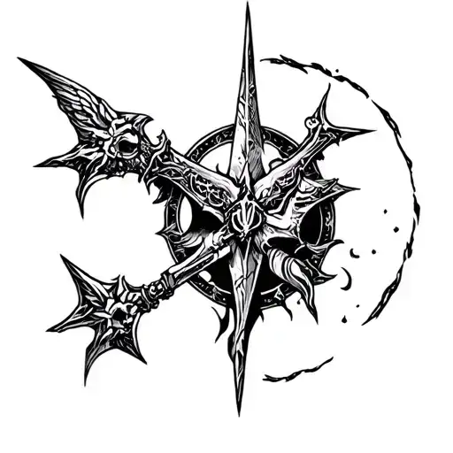 All things Wizardry style, black and white, fine line, no people , no faces tattoo design idea