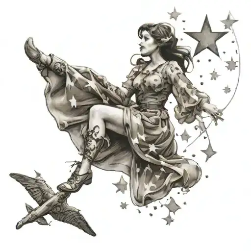 Parade of stars with girl floating carefree careless peace tattoo design idea