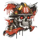 Firefighter skull wearing helmet tattoo design idea