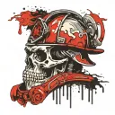 Firefighter skull wearing helmet tattoo design idea