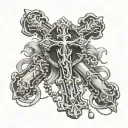 cross and rosary wrapped tattoo design idea