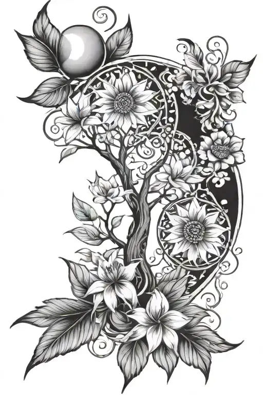 tree of life mother nature sun and moon mandala lilly flowers on the entire right arm tattoo design idea