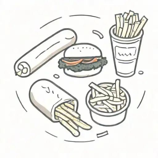 pack of belgian fries with 3 pieces of Serbian cevapi next to it tattoo design idea