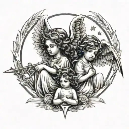 angels children, protector, lucky star tattoo design idea