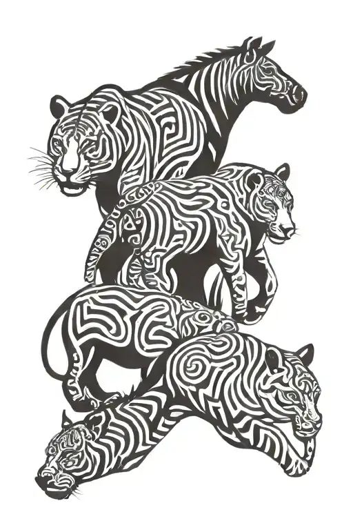 elephant, tiger, hippo, okapi, fox tattoo design idea