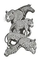 elephant, tiger, hippo, okapi, fox tattoo design idea