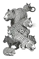 elephant, tiger, hippo, okapi, fox tattoo design idea