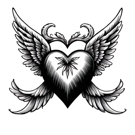 feminine heart tattoo with wings heart with wings	•	winged heart	•	angel wings heart	•	heart and wings tattoo (female tattoo design idea