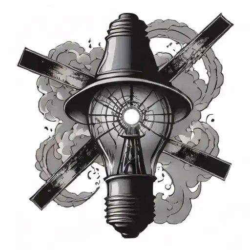 a light bulb with a windmill in it, the windmill breaks the light bulb tattoo design idea