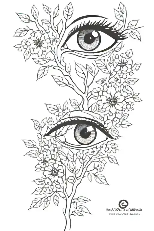 eyes with flowers growing trees with leafs tattoo design idea