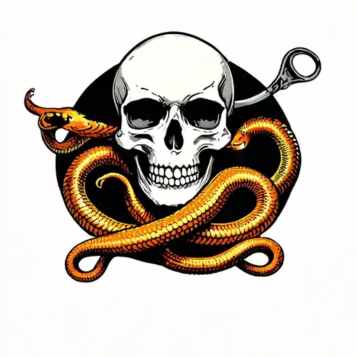 skull with snakes tattoo design idea