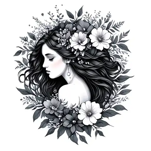 Female Aquarius zodiac sign flowers elegant fine line hurting by the past loving nature mountain travel and kids names tattoo design idea