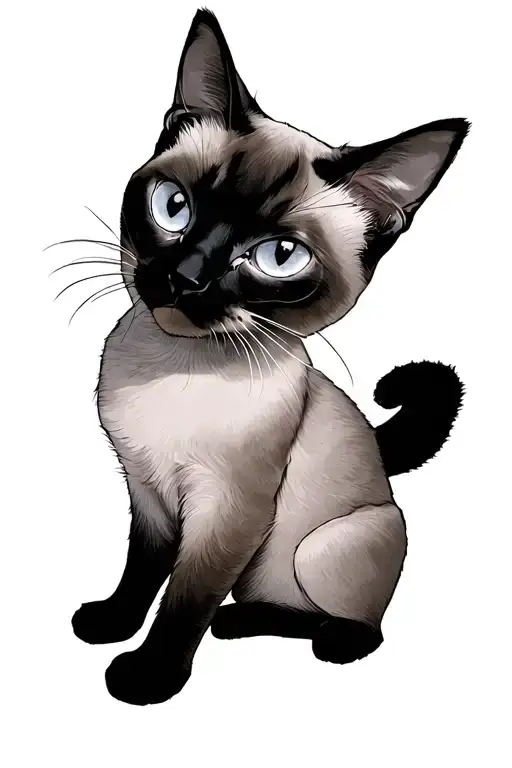 anime siamese cat sitting tattoo design idea