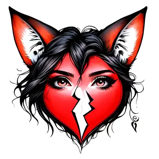 woman with fox ears stitching together a broken heart tattoo design idea