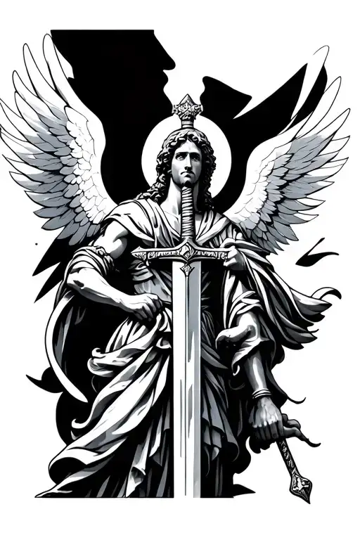 saint michael with sword tattoo design idea