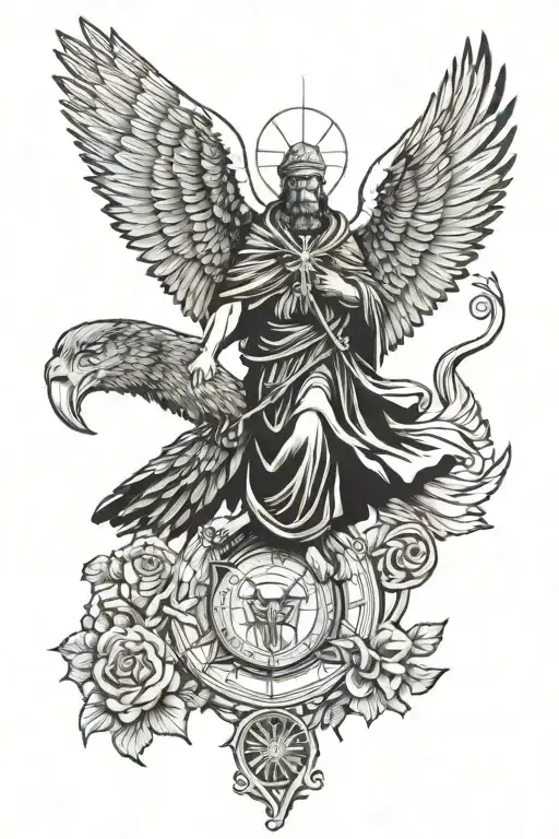 saint Christopher and hawk perched tattoo design idea