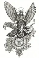 saint Christopher and hawk perched tattoo design idea