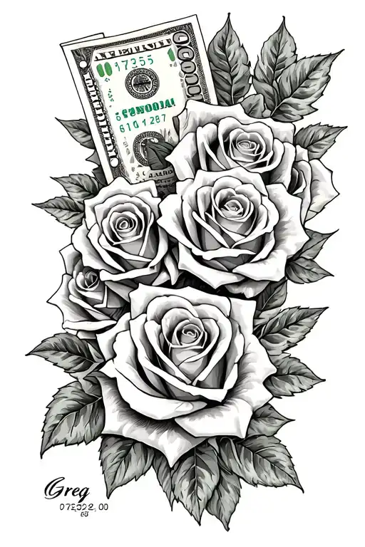 Gregnetta's Son Greg 07-26-07,100 Dollar Bills, Roses mixed together tattoo design idea