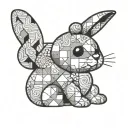A simple line tattoo featuring a patchwork style stuffed-toy rabbit holding a rubber ducky tattoo design idea