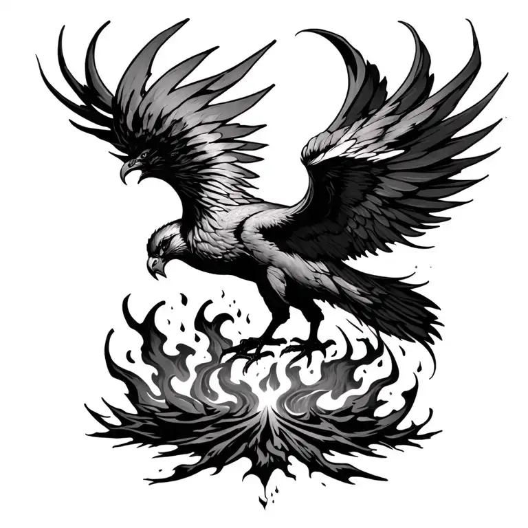 dark phoenix rising from the ashes symbolizing overcoming tattoo design idea