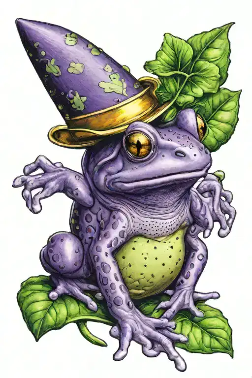 purple frog wearing a birthday party hat on a shamrock tattoo design idea