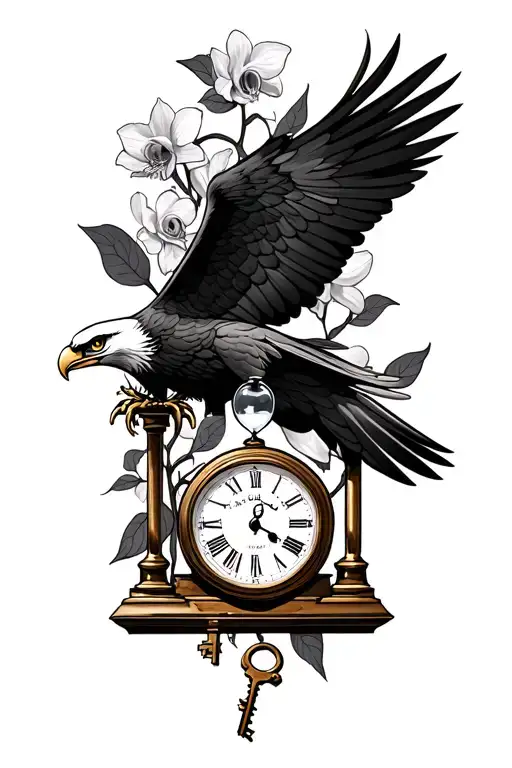 I want an eagle, orchid vine, clock or hourglass with a lock and key to resemble the protection of my two children  tattoo design idea