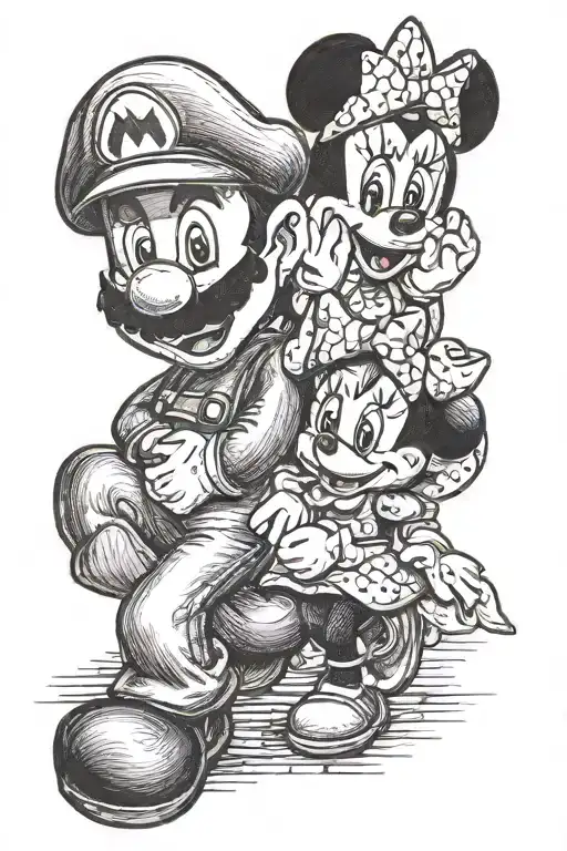 Super Mario and Minnie Mouse Hugging  tattoo design idea