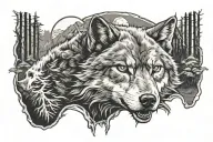 the witcher style wolf face full moon forest fireplace tattoo design idea