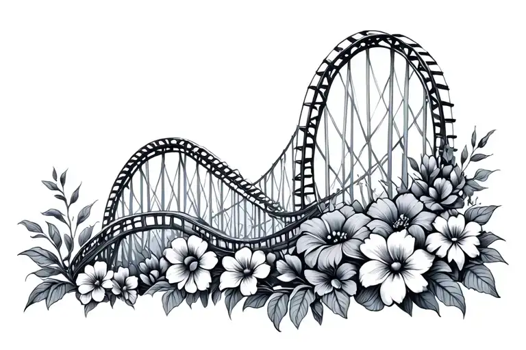 roller coaster and flowers intertwined tattoo design idea