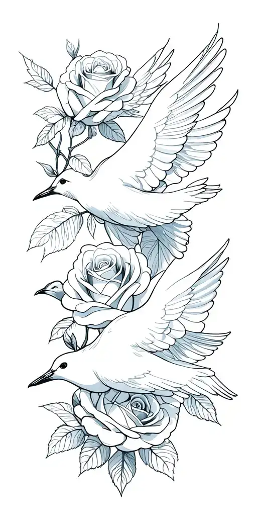 roses doves tattoo design idea