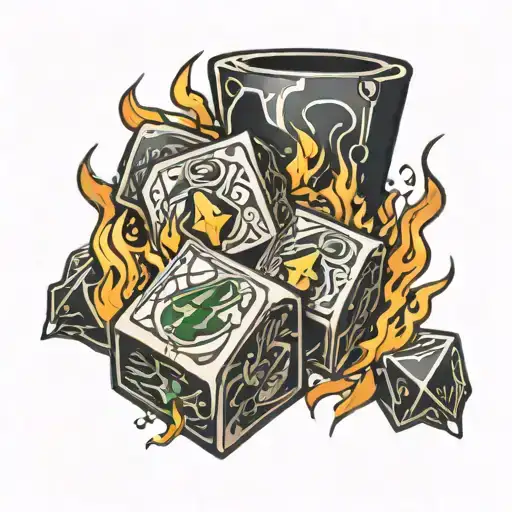 dice flames and money tattoo design idea