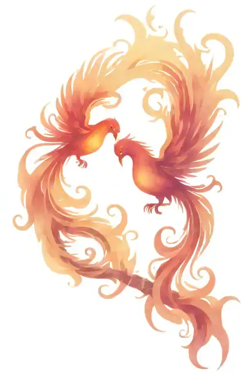 double phoenix, heart shape, water colour tattoo tattoo design idea