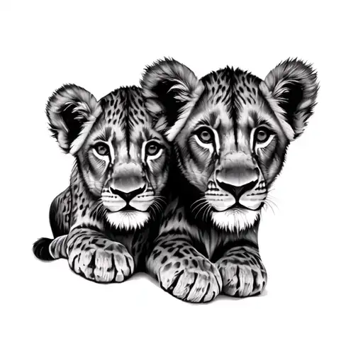 2 Lion Cubs tattoo design idea