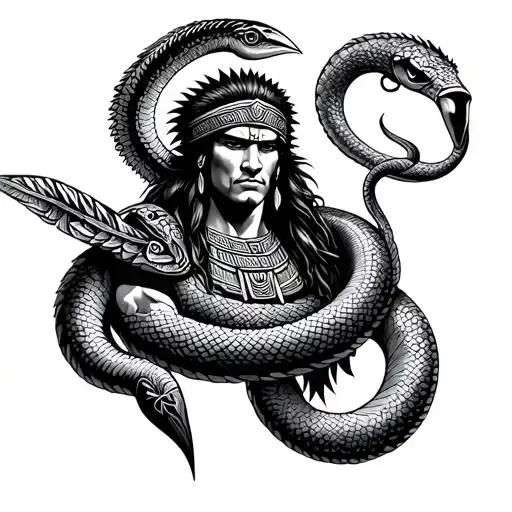 Aztec warrior with serpent wrapped tattoo design idea