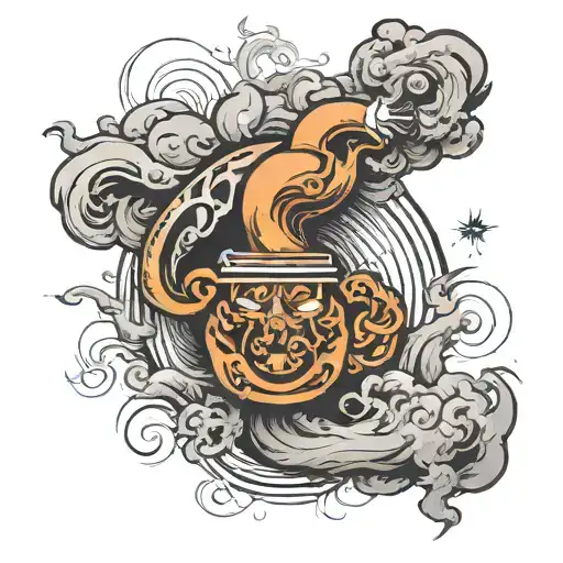 smoke around a halagan bar forming the shape tattoo design idea