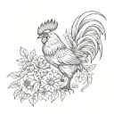 Fighting rooster with flowers tattoo design idea
