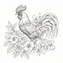 Fighting rooster with flowers tattoo design idea